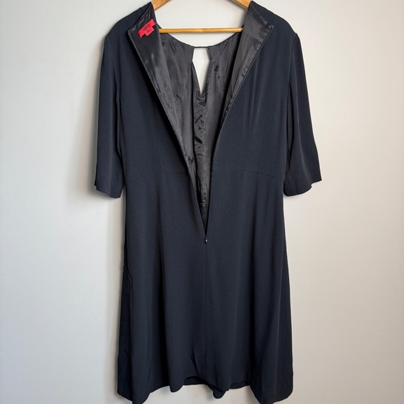 Hugo Boss 1/2 Sleeve Women's Cocktail Shift Midi Dress Black Size 12 Lined Zip - Picture 6 of 16